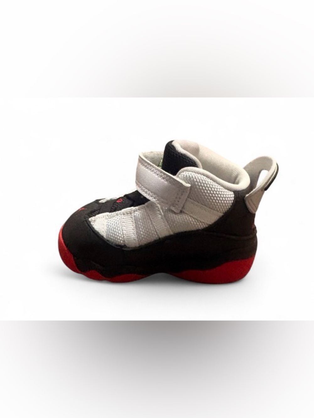 Jordan Kids White, Black & Red High-Top Sneakers with Hook Strap